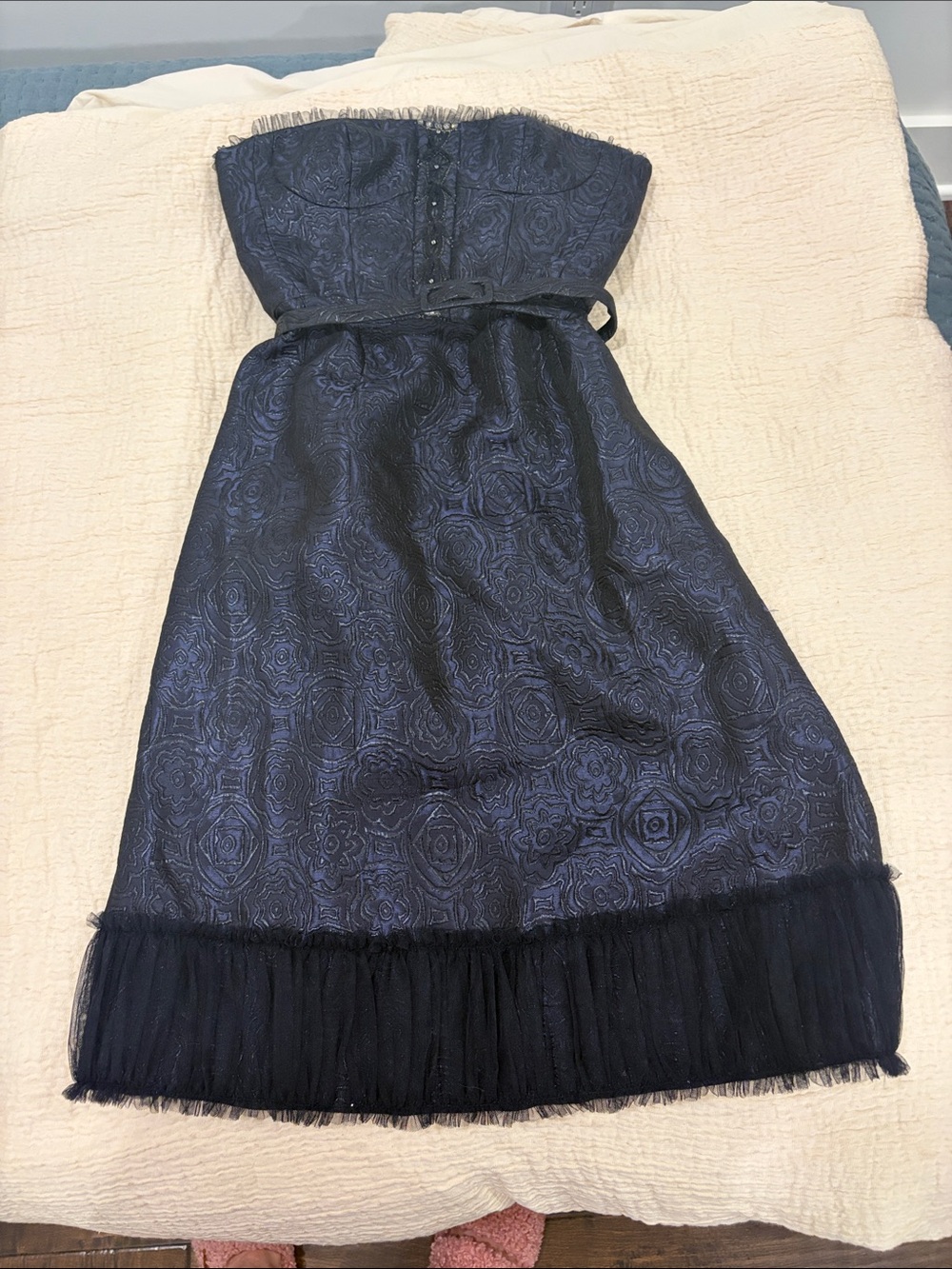 Badgley Mischka Strapless Brocade Dress in Perfect Condition.